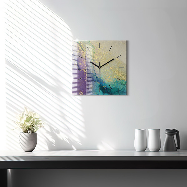 Square glass wall clock Abstraction of colors