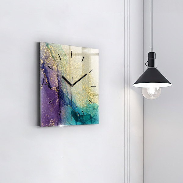 Square glass wall clock Abstraction of colors