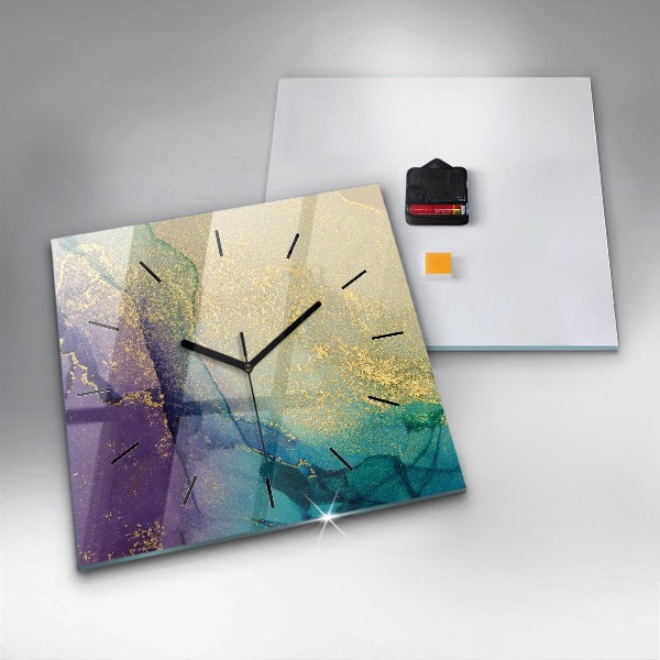Square glass wall clock Abstraction of colors