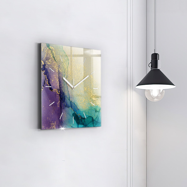 Square glass wall clock Abstraction of colors