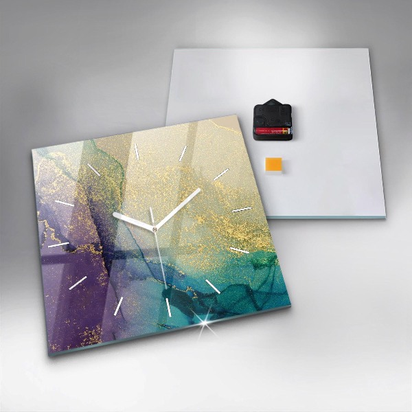Square glass wall clock Abstraction of colors