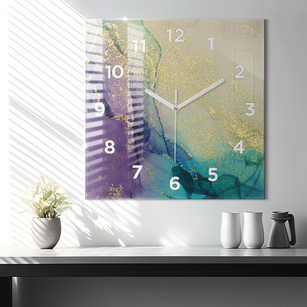Square glass wall clock Abstraction of colors