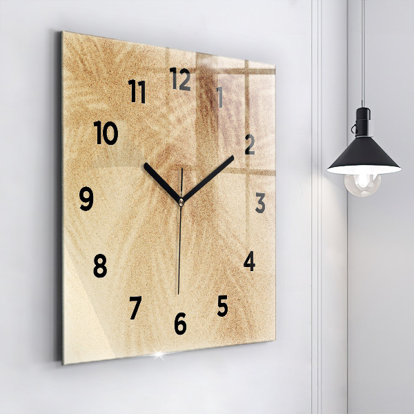 Square glass wall clock Golden abstraction