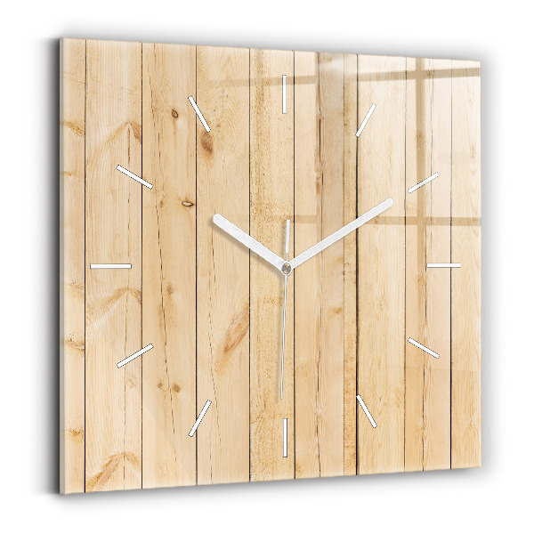 Square glass wall clock Wooden boards