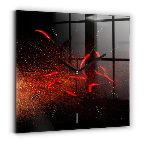 Square glass wall clock Chili peppers