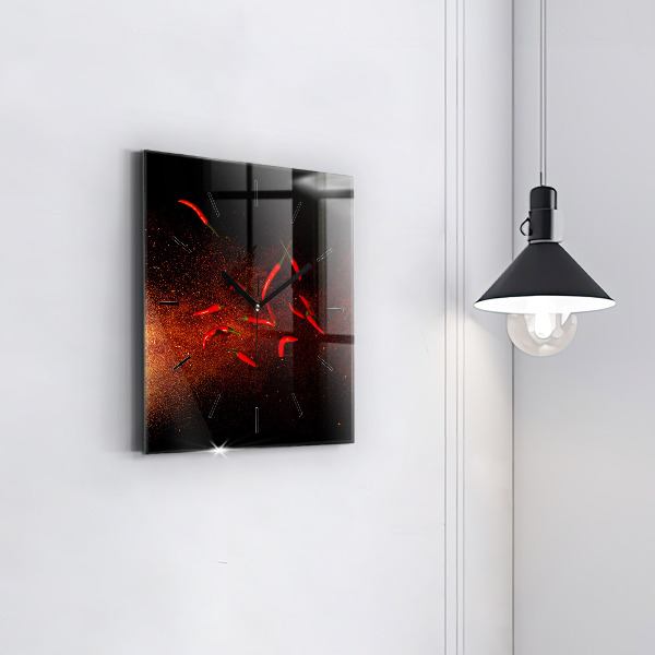 Square glass wall clock Chili peppers