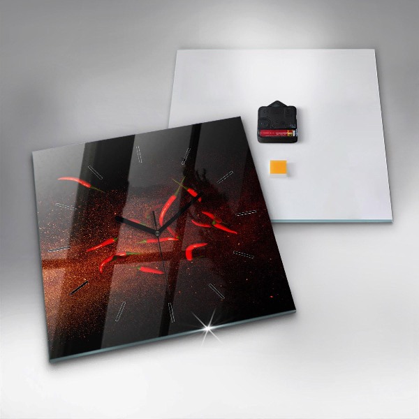 Square glass wall clock Chili peppers