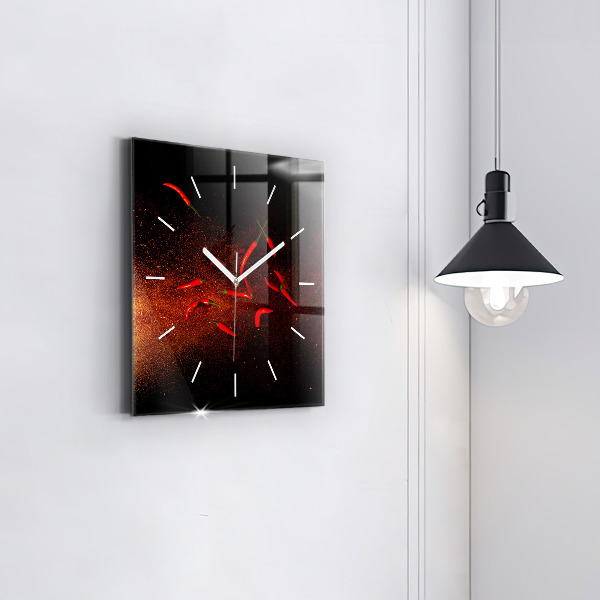 Square glass wall clock Chili peppers