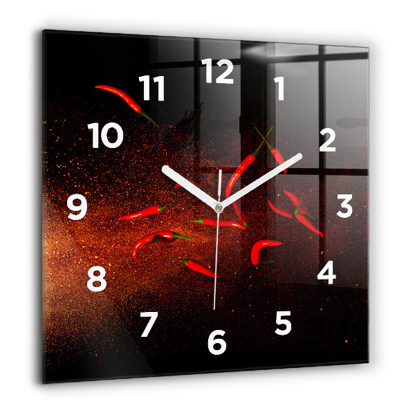 Square glass wall clock Chili peppers