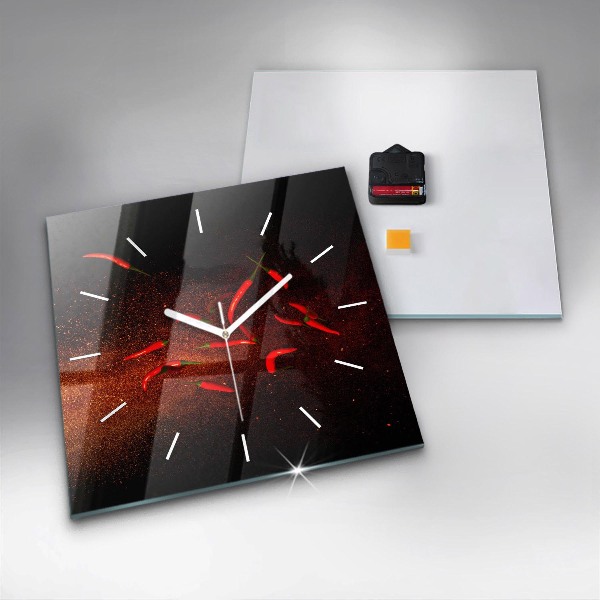 Square glass wall clock Chili peppers