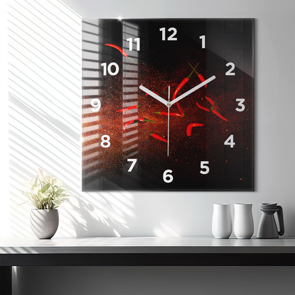 Square glass wall clock Chili peppers