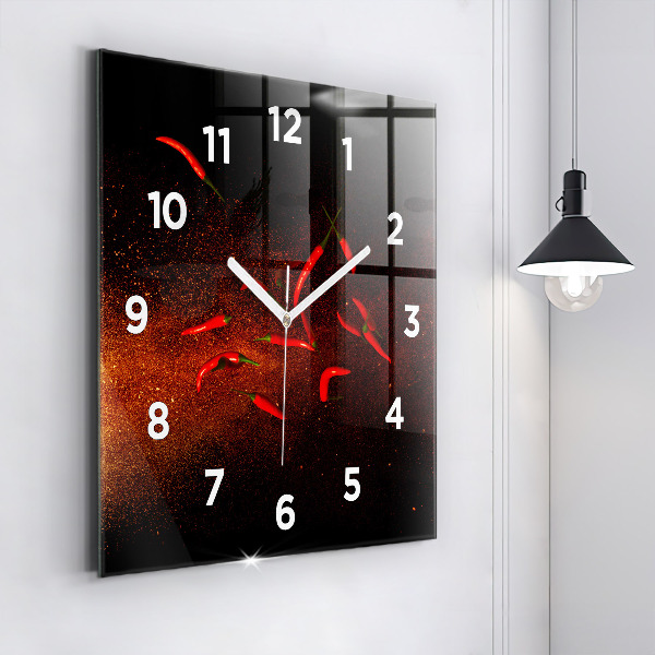 Square glass wall clock Chili peppers