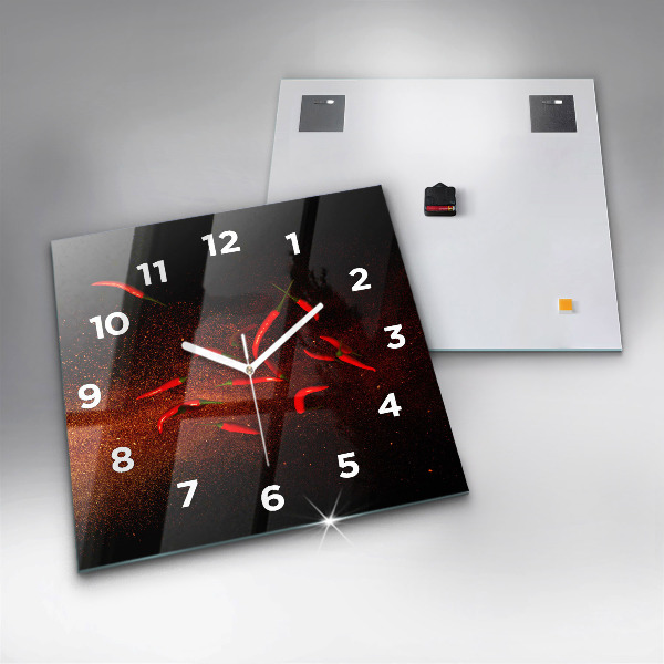 Square glass wall clock Chili peppers