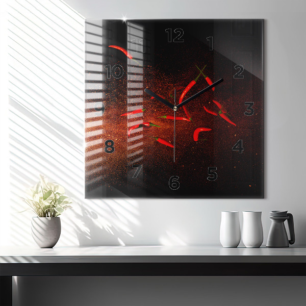 Square glass wall clock Chili peppers