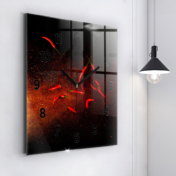 Square glass wall clock Chili peppers
