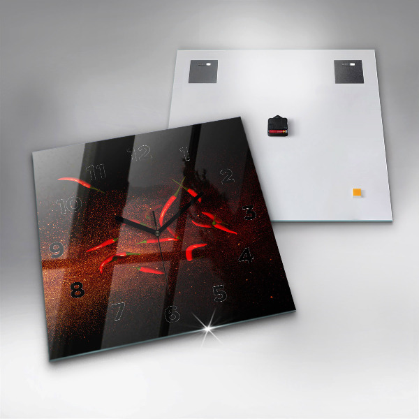 Square glass wall clock Chili peppers