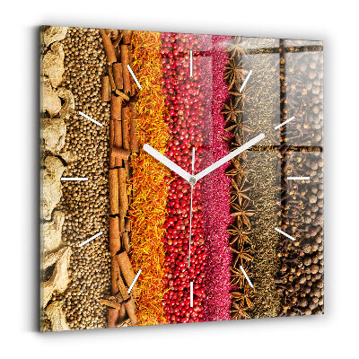 Square glass wall clock Rows of spices