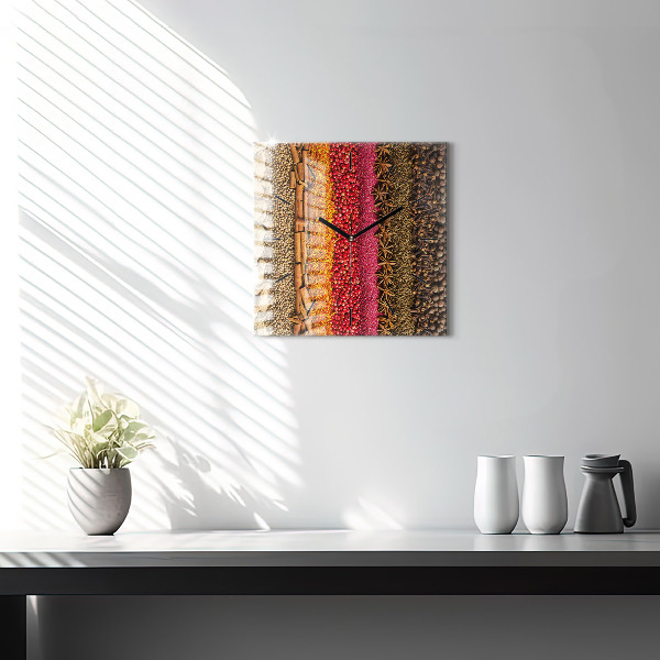 Square glass wall clock Rows of spices