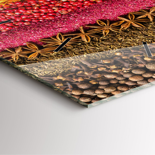 Square glass wall clock Rows of spices