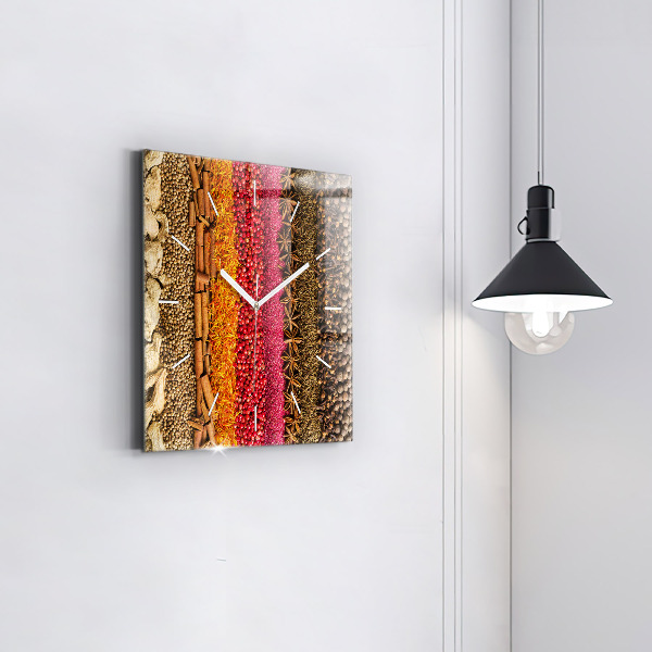 Square glass wall clock Rows of spices