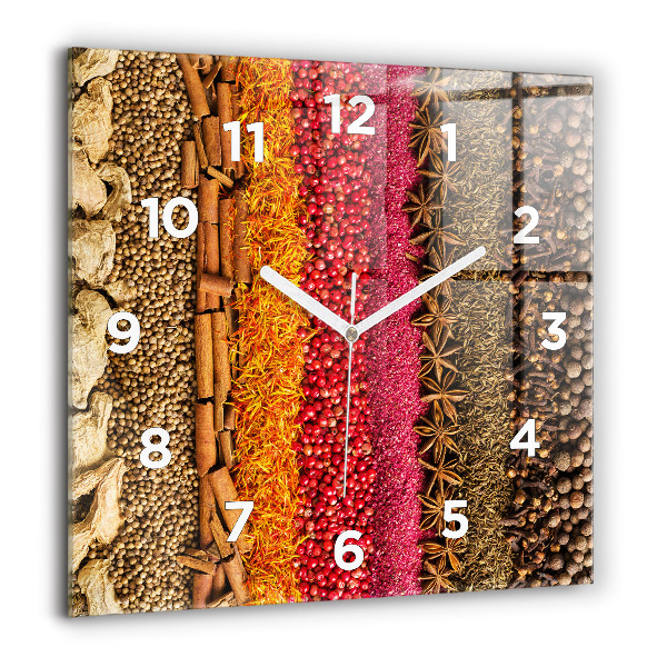 Square glass wall clock Rows of spices
