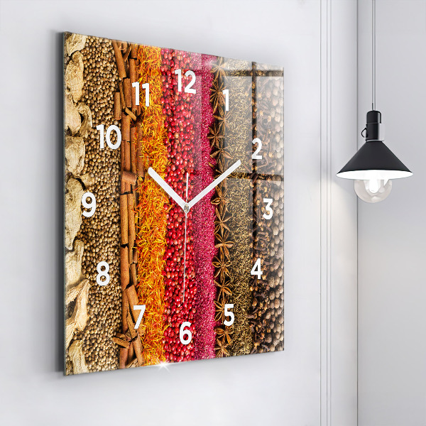 Square glass wall clock Rows of spices