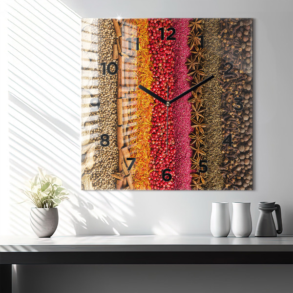 Square glass wall clock Rows of spices