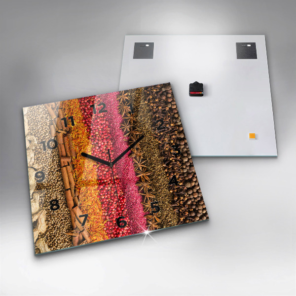 Square glass wall clock Rows of spices