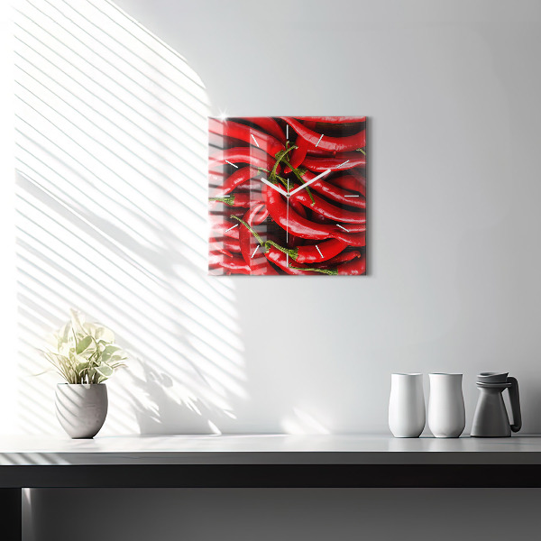 Square glass wall clock Hot peppers
