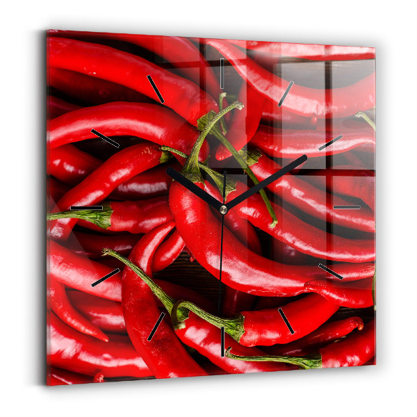 Square glass wall clock Hot peppers
