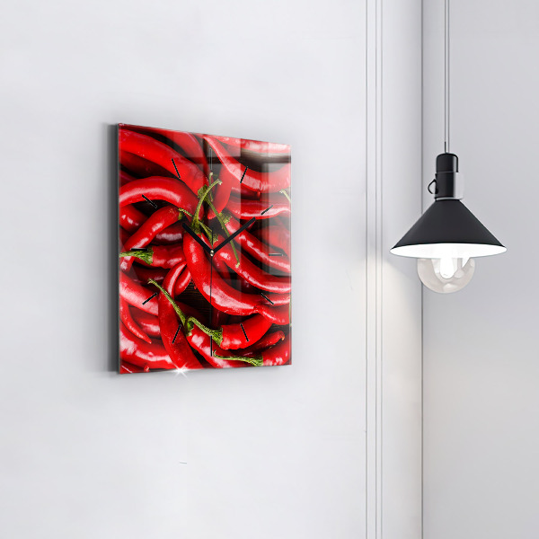 Square glass wall clock Hot peppers