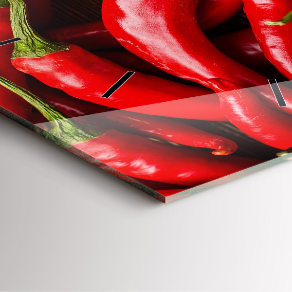 Square glass wall clock Hot peppers