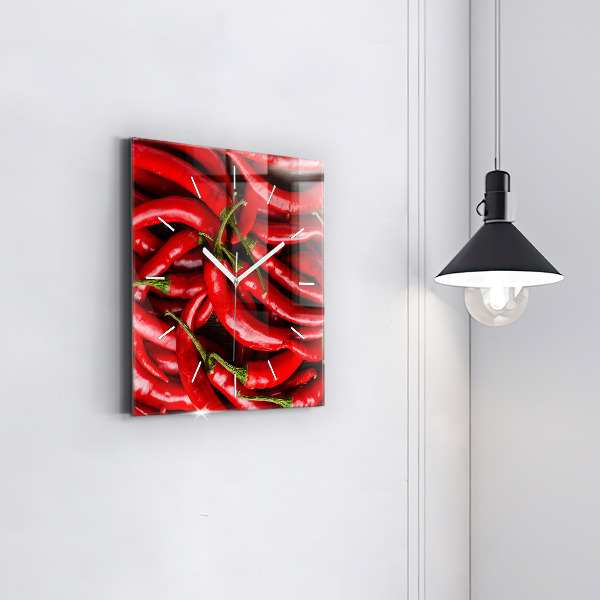 Square glass wall clock Hot peppers