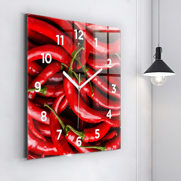 Square glass wall clock Hot peppers