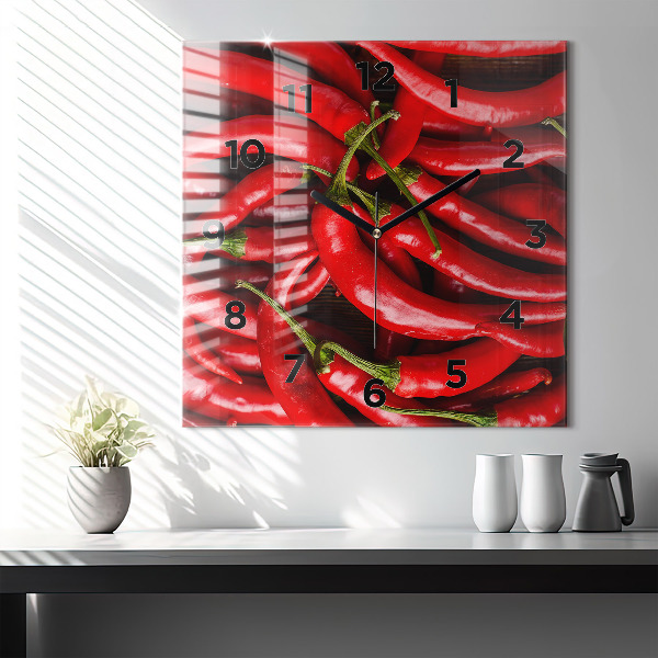 Square glass wall clock Hot peppers