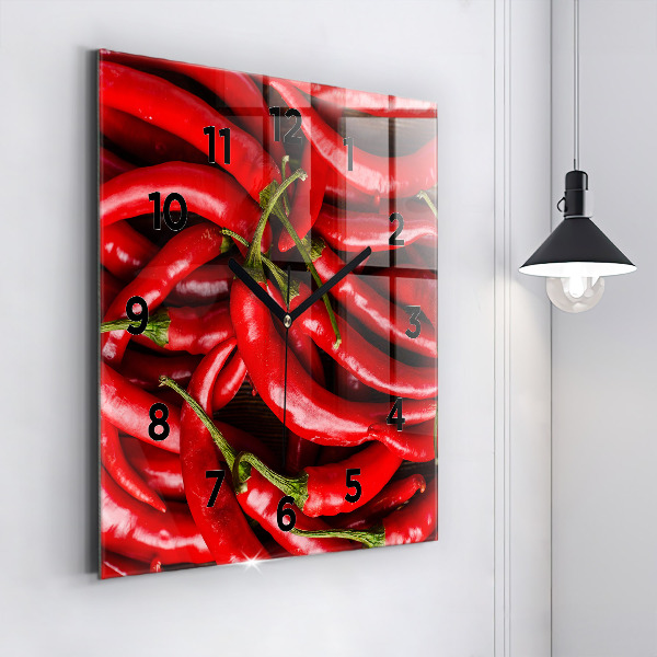 Square glass wall clock Hot peppers
