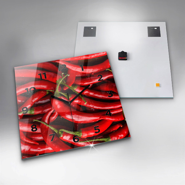 Square glass wall clock Hot peppers