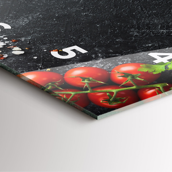 Square glass wall clock Vegetables on the table