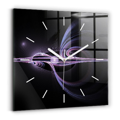 Square glass wall clock Purple abstraction