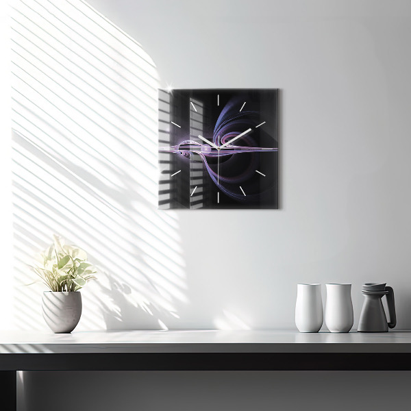 Square glass wall clock Purple abstraction