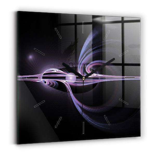 Square glass wall clock Purple abstraction