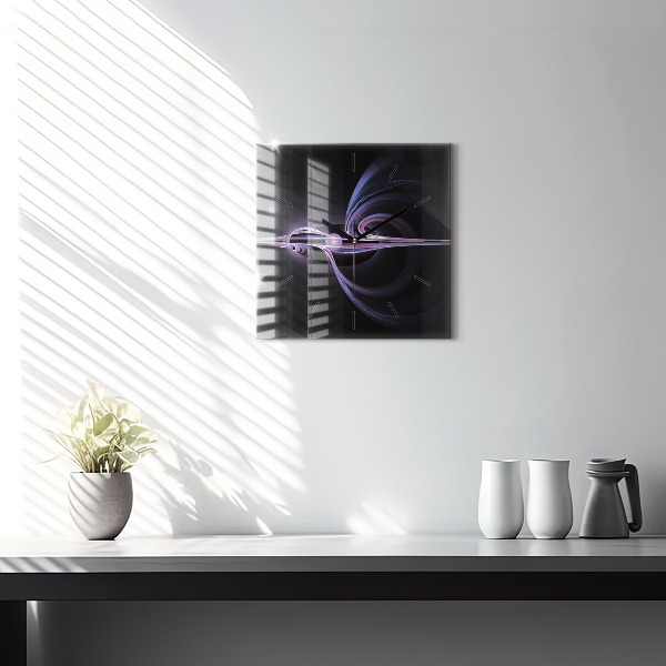 Square glass wall clock Purple abstraction