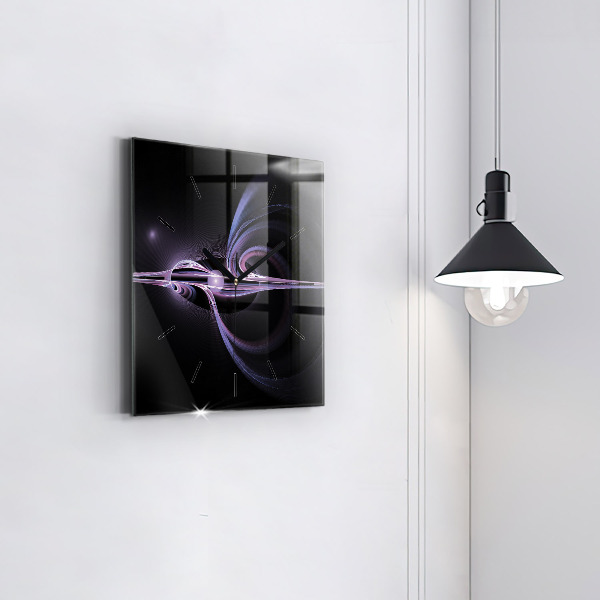 Square glass wall clock Purple abstraction