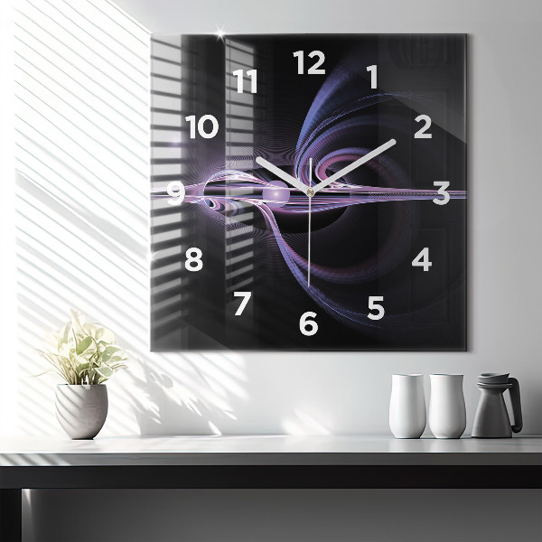 Square glass wall clock Purple abstraction