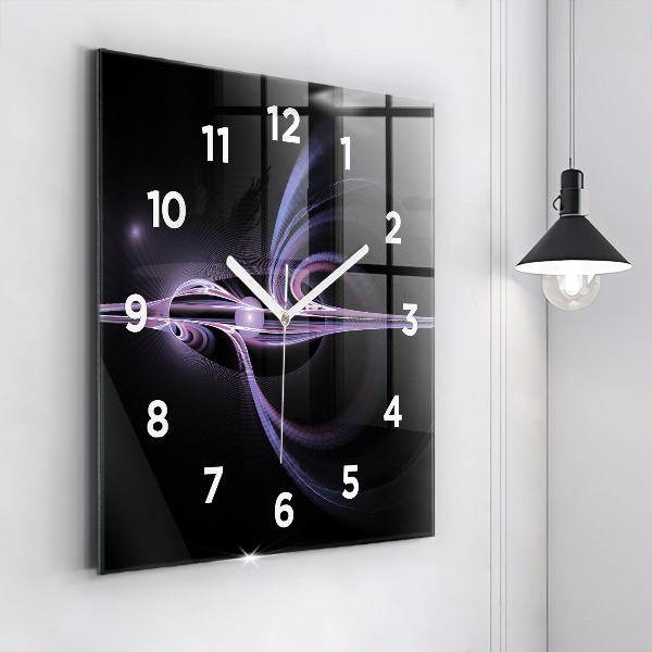 Square glass wall clock Purple abstraction