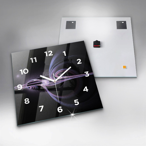 Square glass wall clock Purple abstraction