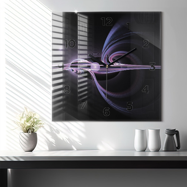 Square glass wall clock Purple abstraction