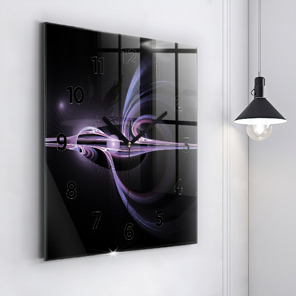Square glass wall clock Purple abstraction