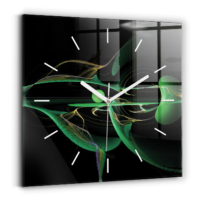 Square glass wall clock Green abstraction