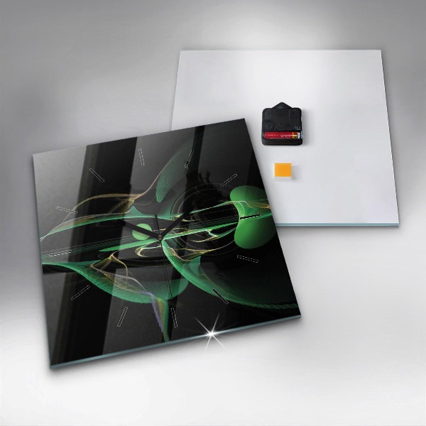 Square glass wall clock Green abstraction